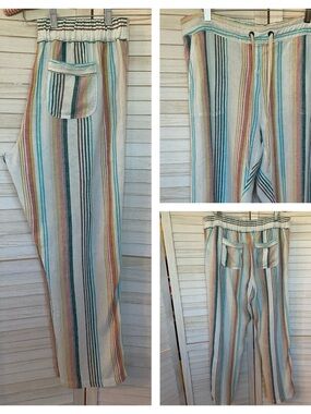 Per Se  Striped Linen-Blend Pants SZ L Beach/Coastal/ Vacay Vibe